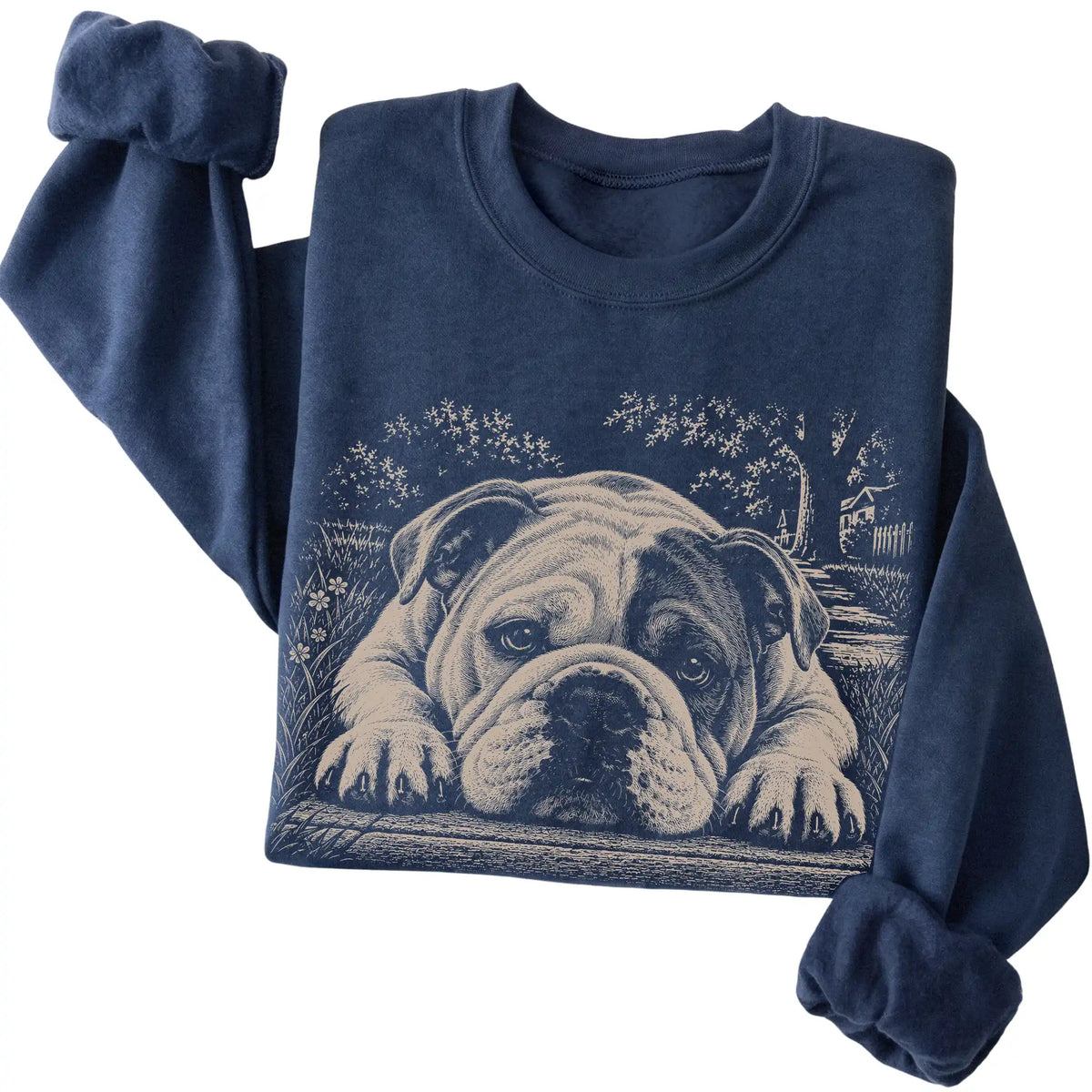 Bulldog Karma crewneck sweatshirt in Navy — Folded Detail