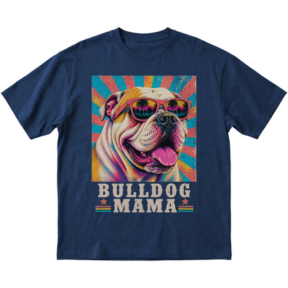 Retro Bulldog Mama design on a Navy softstyle T-shirt