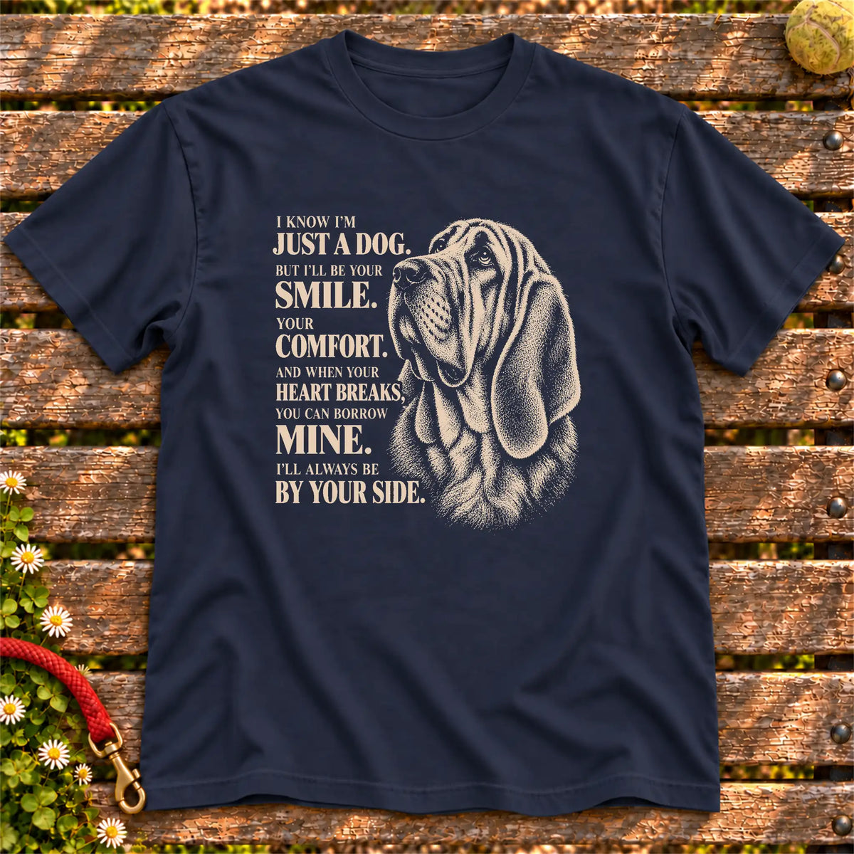 Navy Gildan® Softstyle T-shirt featuring the Bloodhound By Your Side design.
