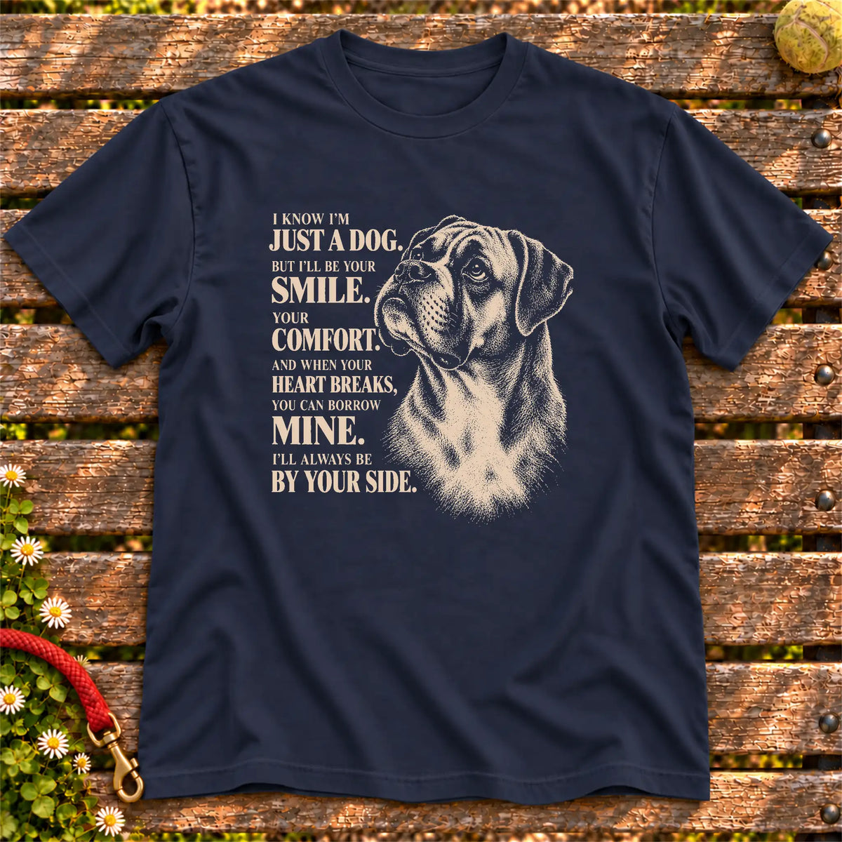 Navy Gildan® Softstyle T-shirt featuring the Boxer By Your Side design.