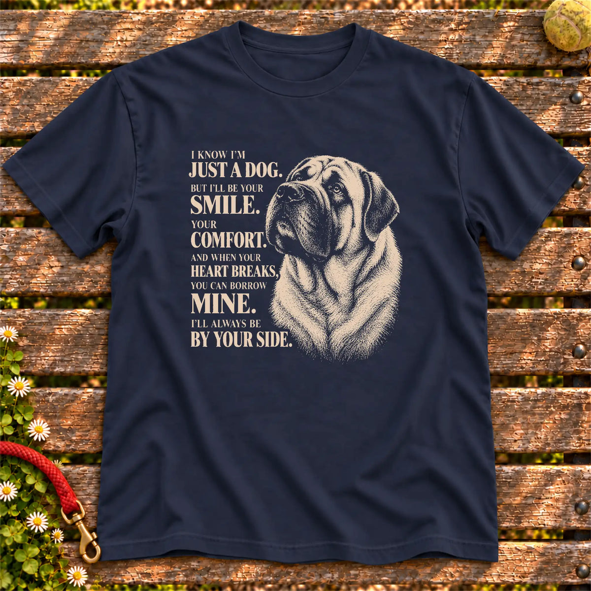 Navy Gildan® Softstyle T-shirt featuring the Mastiff By Your Side design.