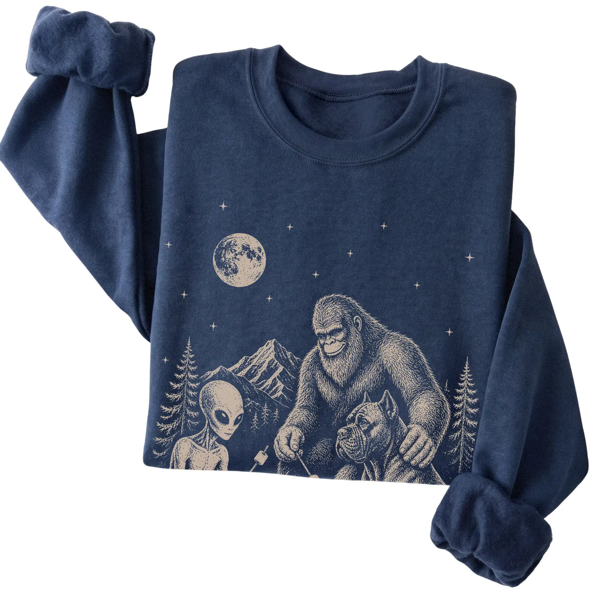 Navy Cane Corso Camping with Bigfoot and Alien folded detail view