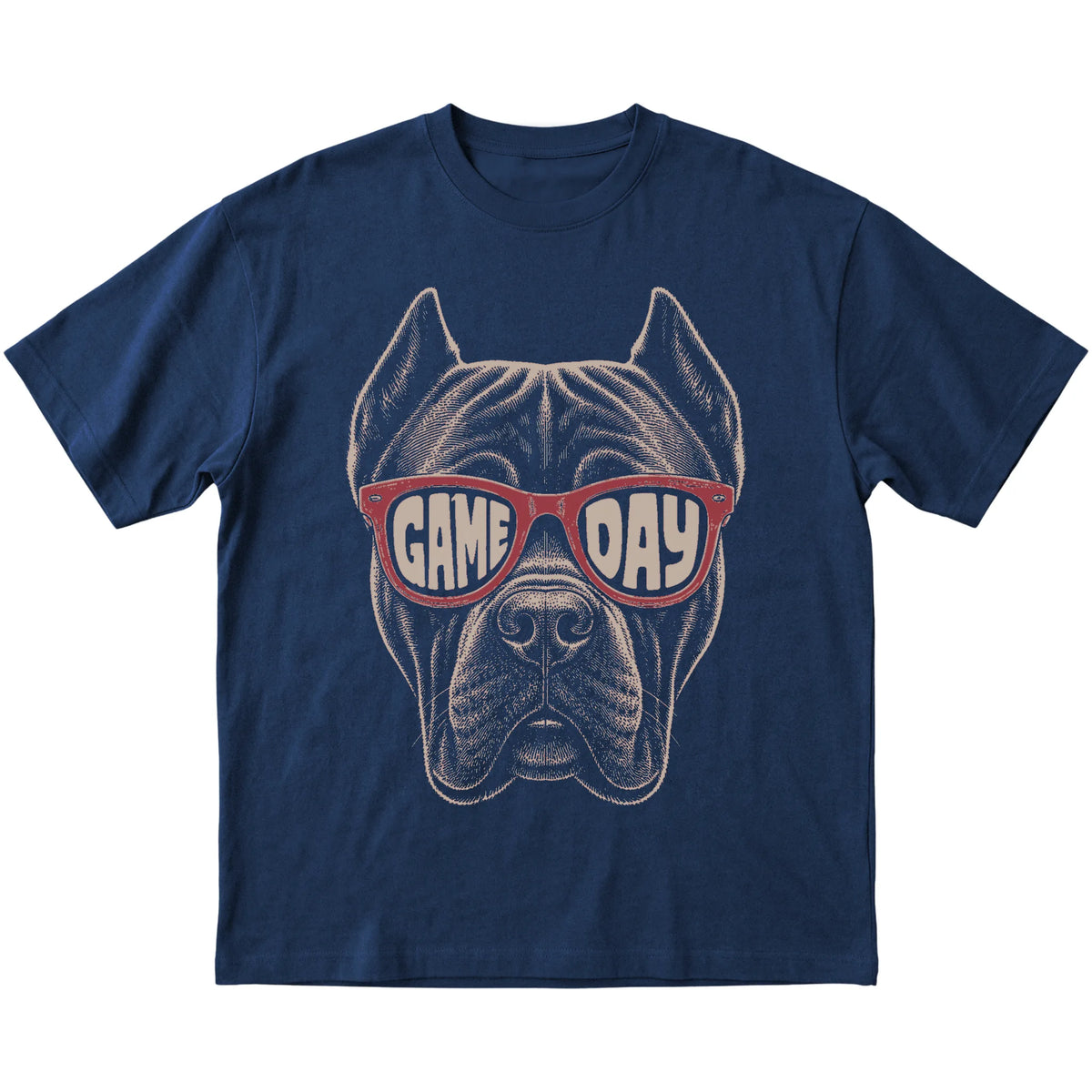 Navy Cane Corso Game Day Sunglasses T-shirt, laid flat