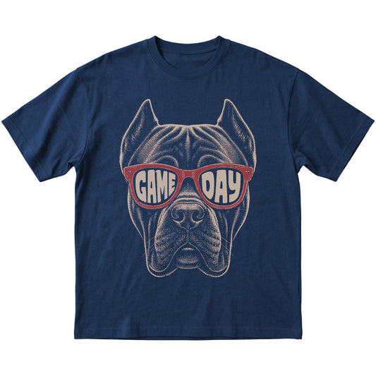 Navy Cane Corso Game Day Sunglasses T-shirt, laid flat