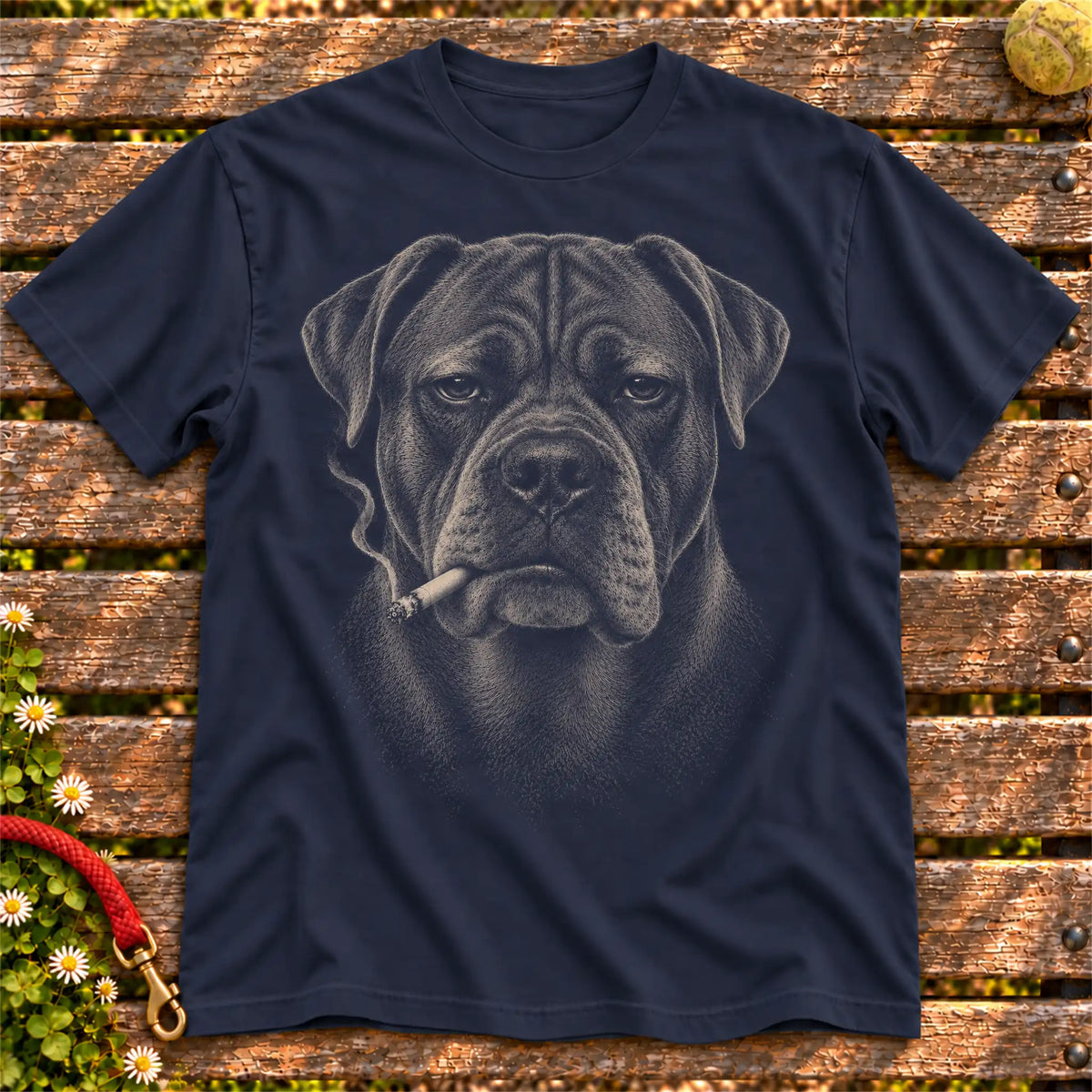 Cane Corso smoking design on a Navy t-shirt