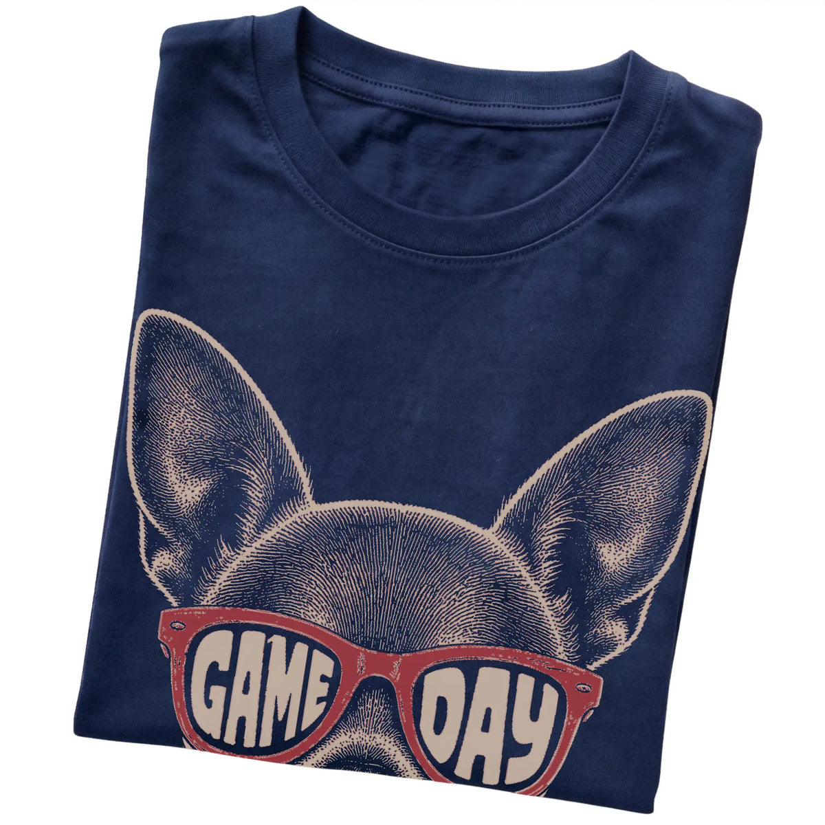 Navy Chihuahua Game Day Sunglasses T-shirt, folded