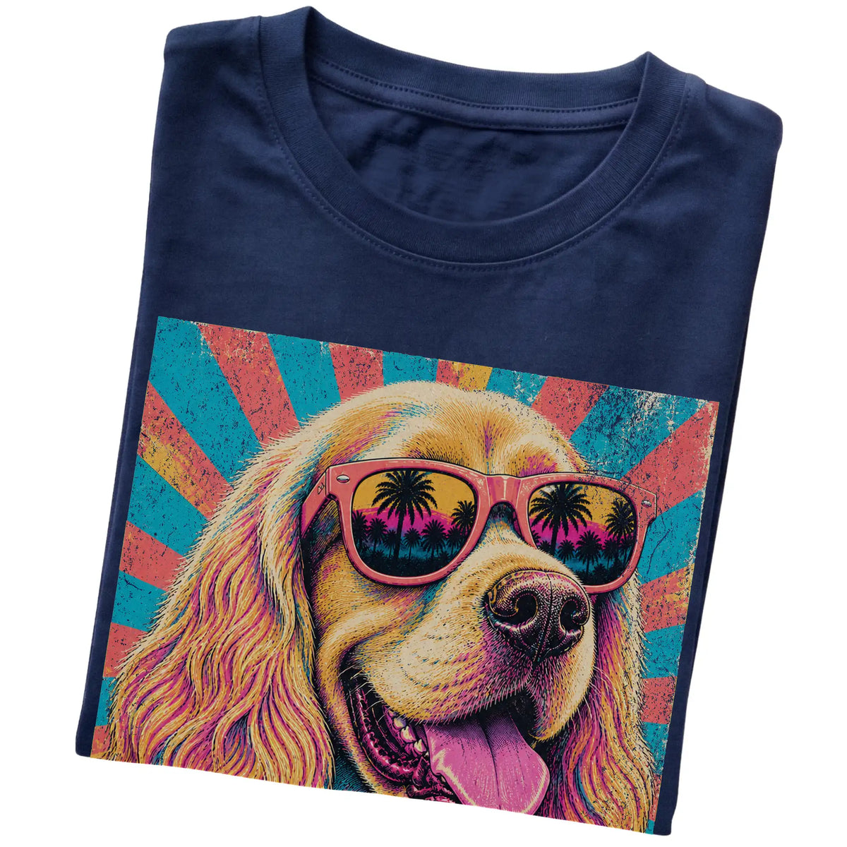 Folded Navy softstyle T-shirt with a Retro Cocker Spaniel Mama design