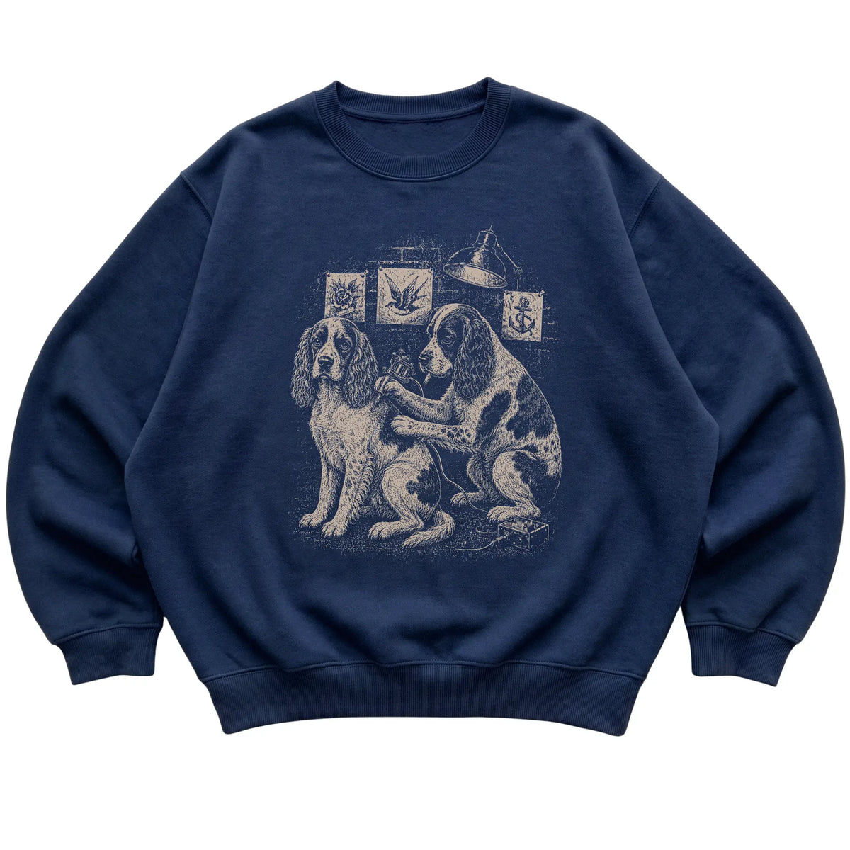 Navy Cocker Spaniel Dog Tattoo Artist shirt laid flat