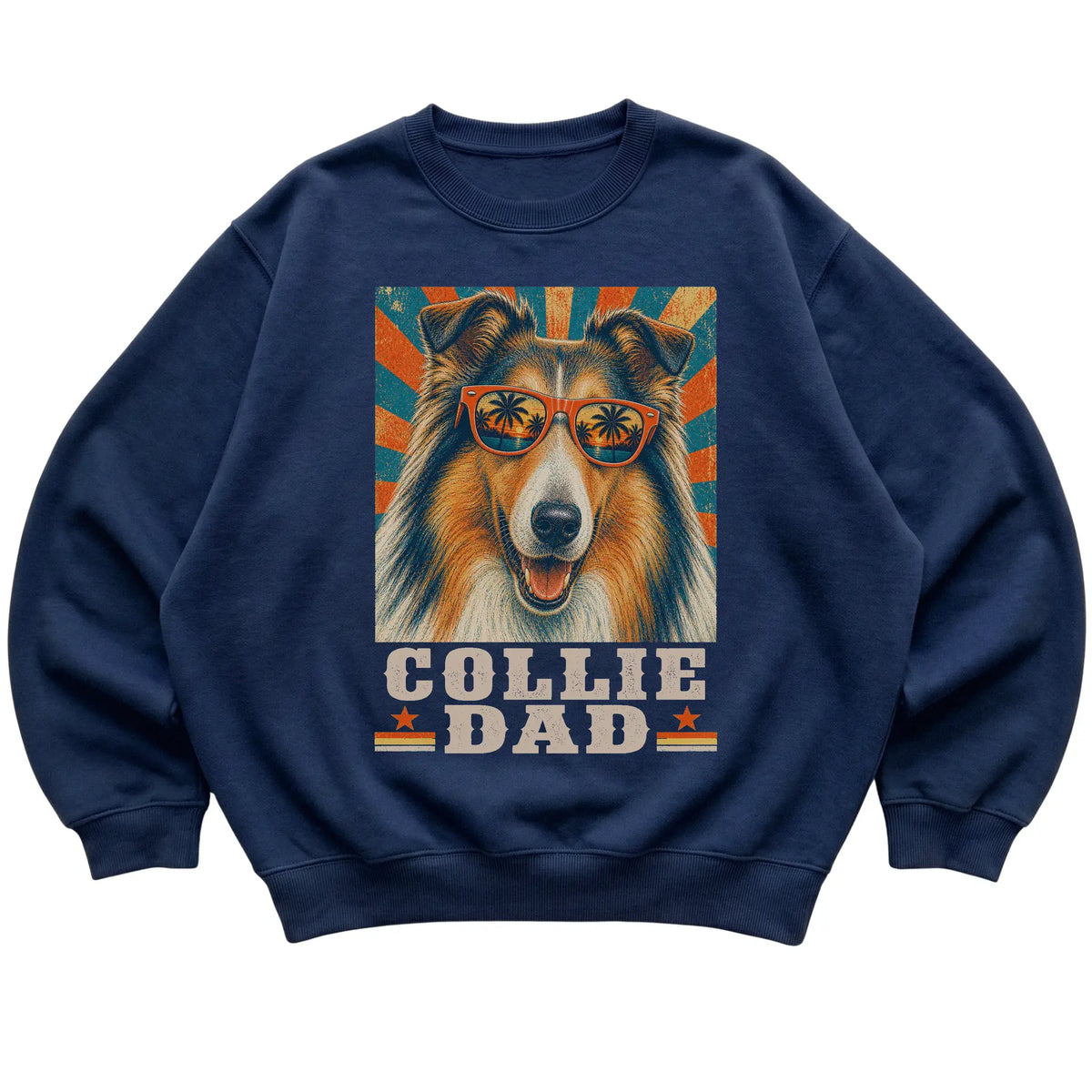 Retro Collie Dad design on a Navy crewneck sweatshirt