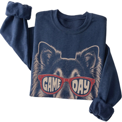 Navy Collie Game Day Sunglasses sweatshirt, folded