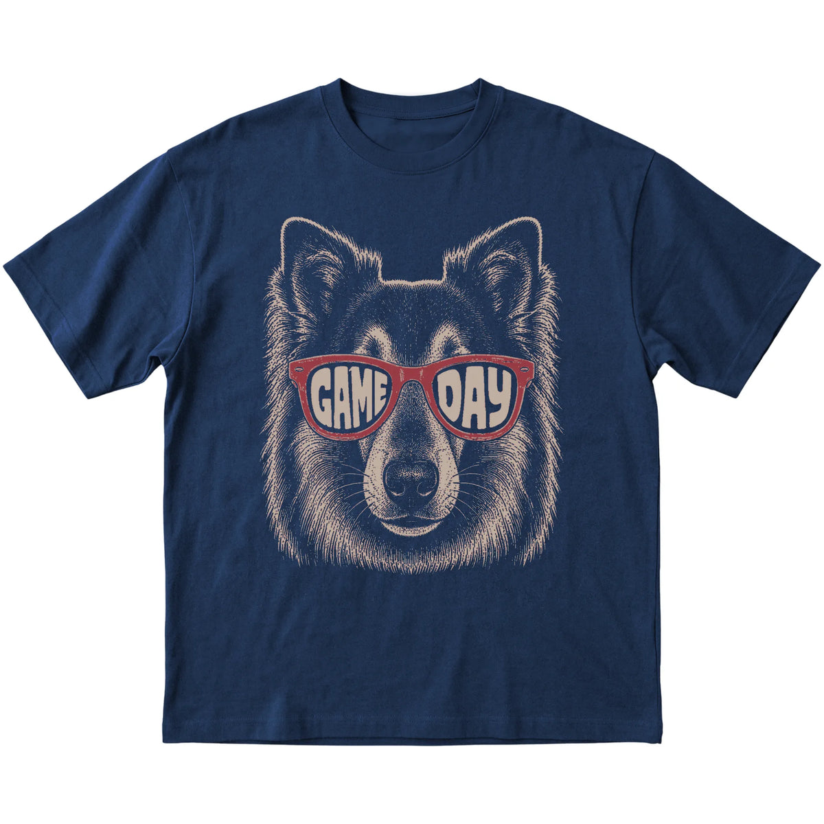 Navy Collie Game Day Sunglasses T-shirt, laid flat