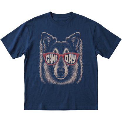 Navy Collie Game Day Sunglasses T-shirt, laid flat