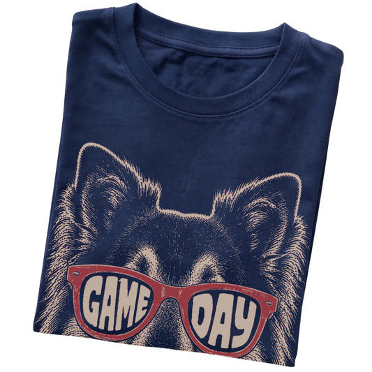 Navy Collie Game Day Sunglasses T-shirt, folded