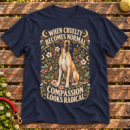 Compassion Looks Radical Great Dane design on a Navy Gildan T-shirt