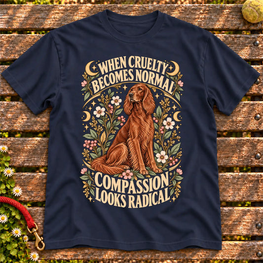 Compassion Looks Radical Irish Setter design on a Navy Gildan T-shirt