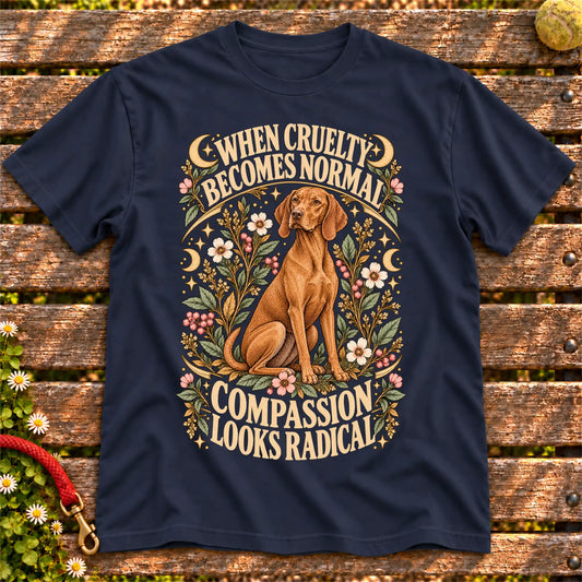 Compassion Looks Radical Vizsla design on a Navy Gildan T-shirt