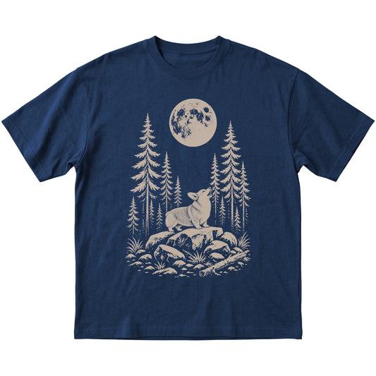 Corgi Howling at the Moon softstyle T-shirt in Navy