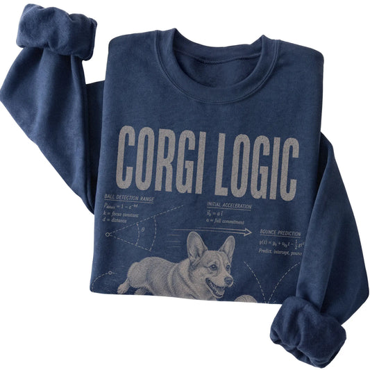 Navy Corgi Logic sweatshirt folded detail