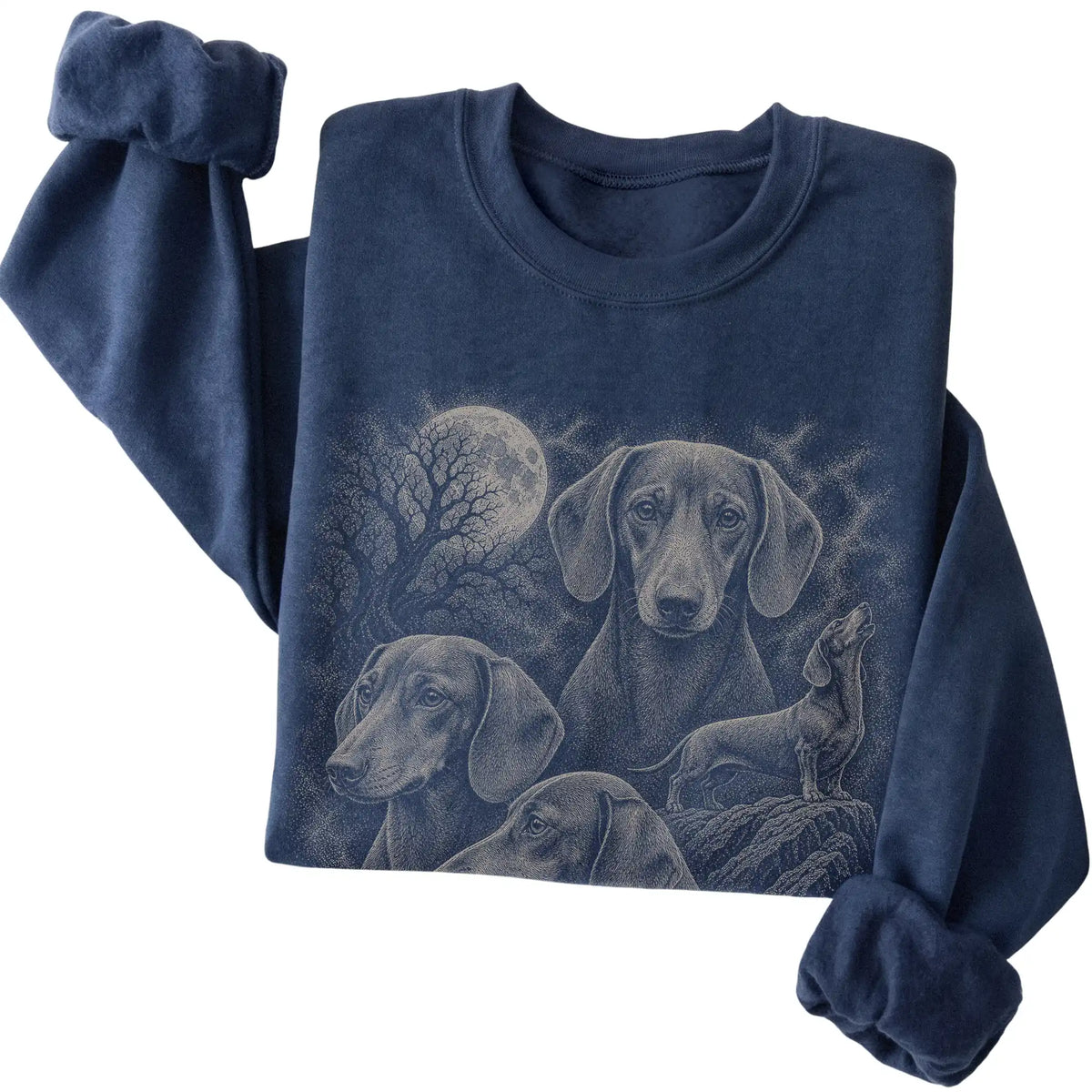 Dachshund 90s Moon Sweatshirt in Navy — folded detail
