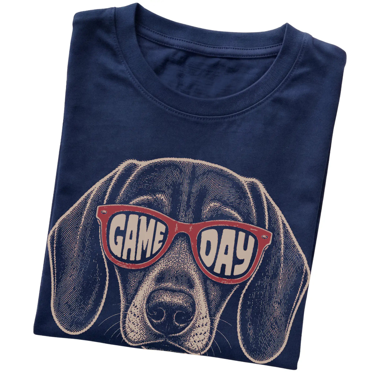 Navy Dachshund Game Day Sunglasses T-shirt, folded