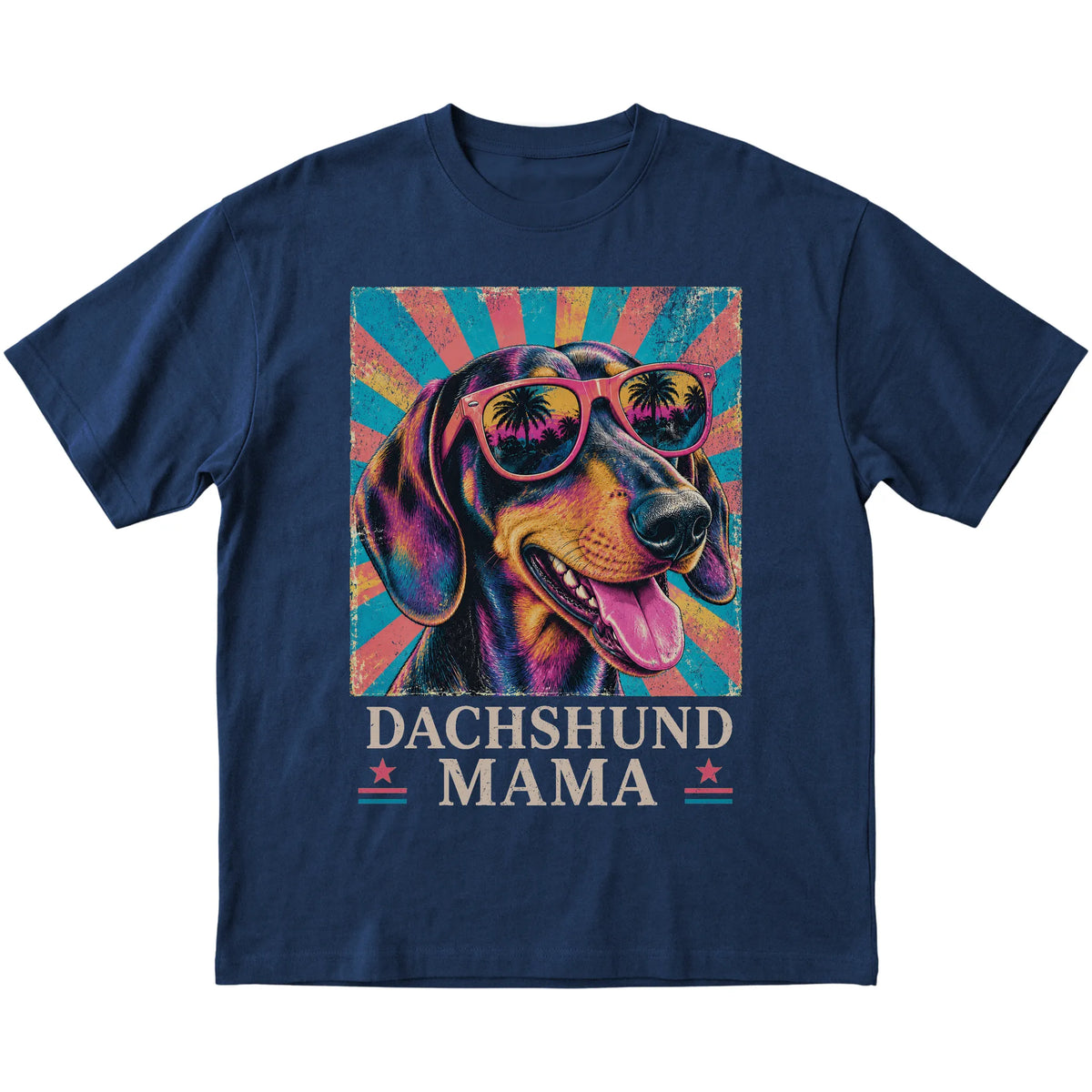 Retro Dachshund Mama design on a Navy softstyle T-shirt