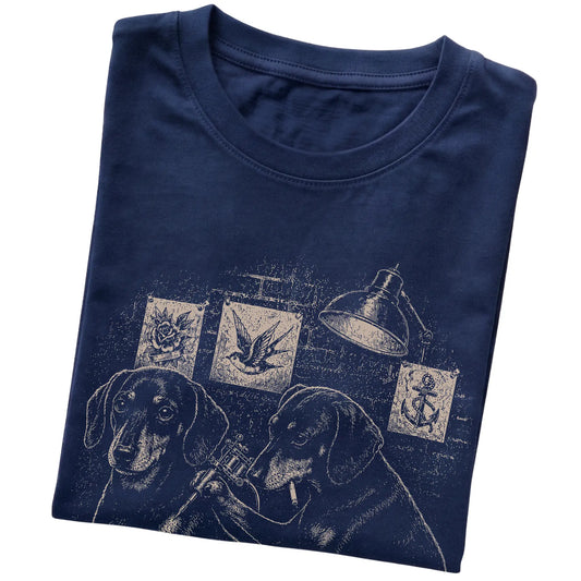 Navy Dachshund Dog Tattoo Artist folded detail view