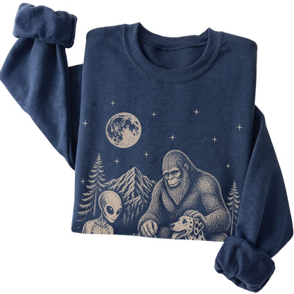 Navy Dalmatian Camping with Bigfoot and Alien folded detail view