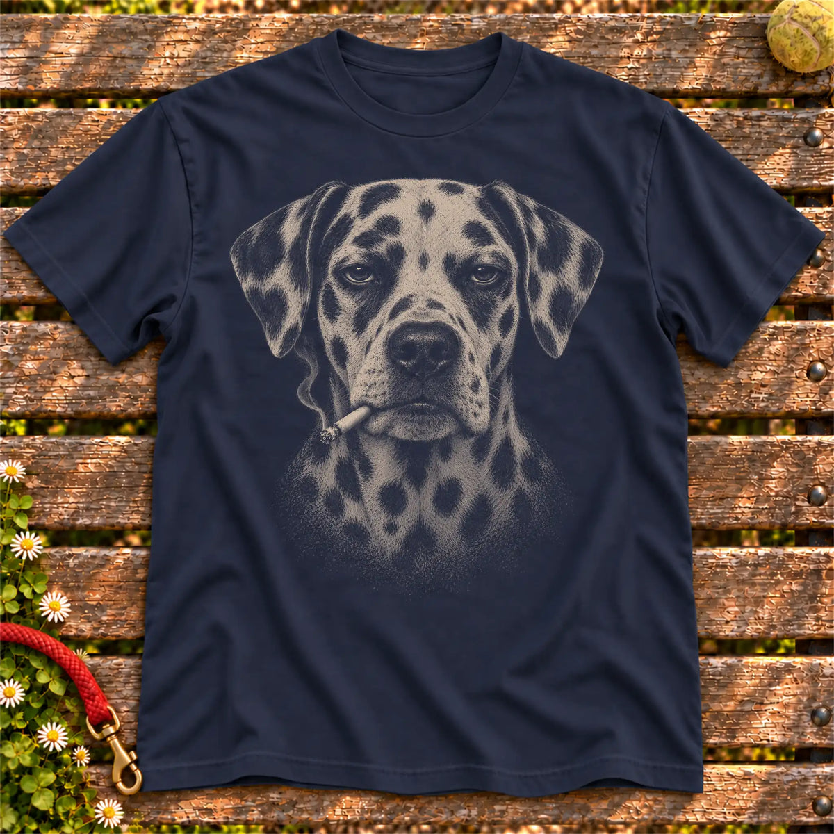 Dalmatian smoking design on a Navy t-shirt