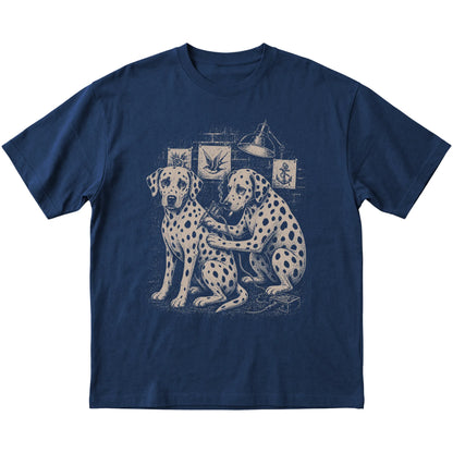 Navy Dalmatian Dog Tattoo Artist shirt laid flat