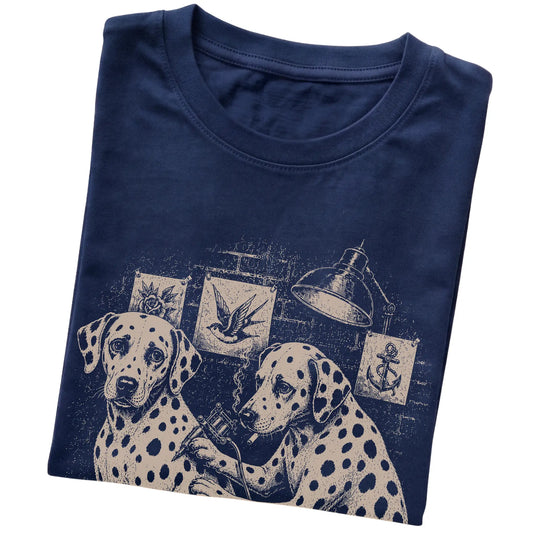 Navy Dalmatian Dog Tattoo Artist folded detail view