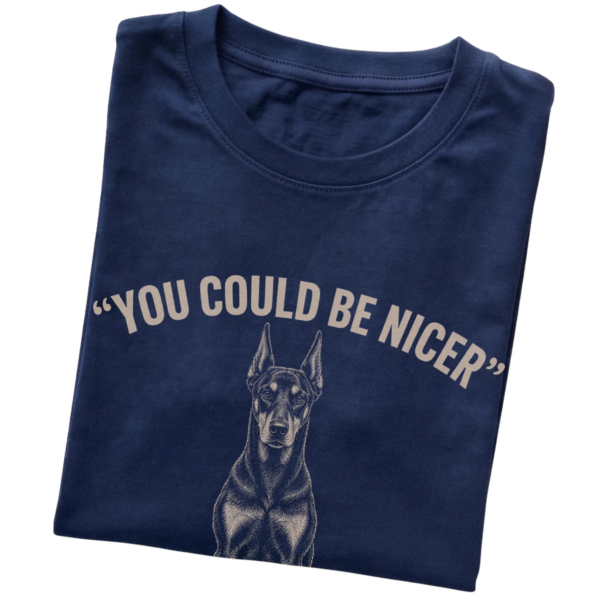 Doberman Guard Dog T-Shirt in Navy — folded detail