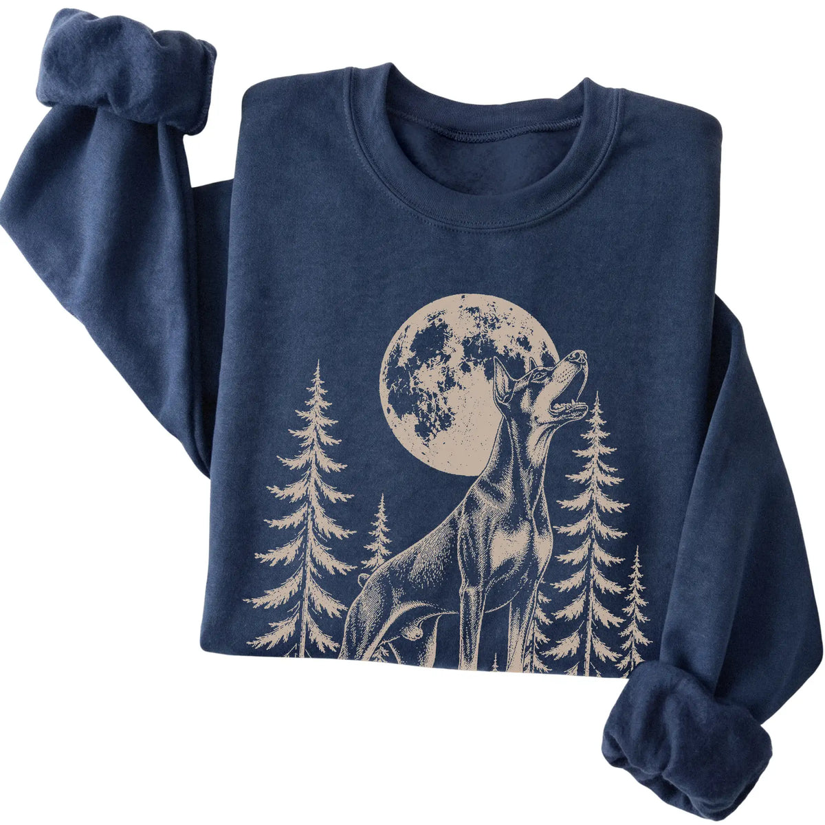Doberman Howling at the Moon crewneck sweatshirt in Navy