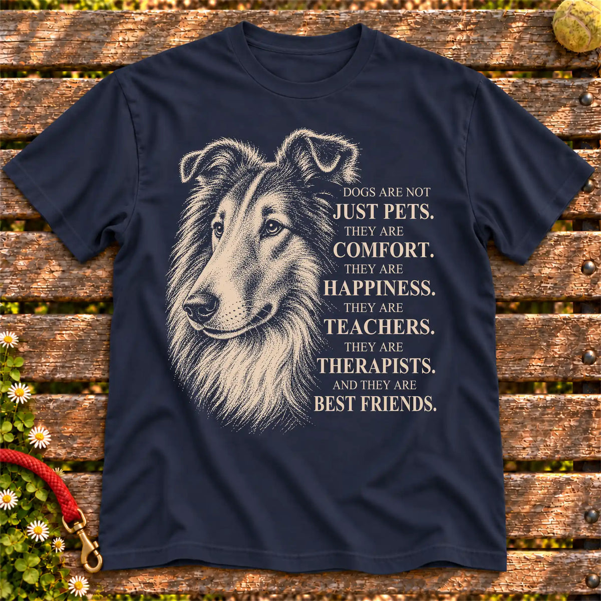 Dogs Are Not Just Pets Collie text design on a Navy softstyle T-shirt