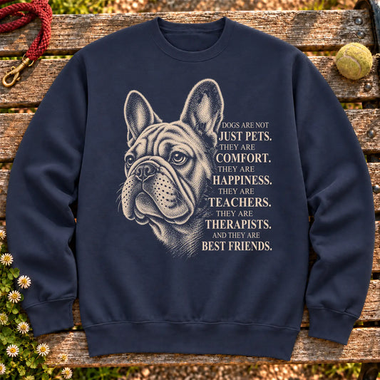 Dogs Are Not Just Pets French Bulldog text design on a Navy crewneck sweatshirt