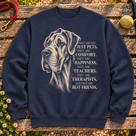 Dogs Are Not Just Pets Great Dane text design on a Navy crewneck sweatshirt
