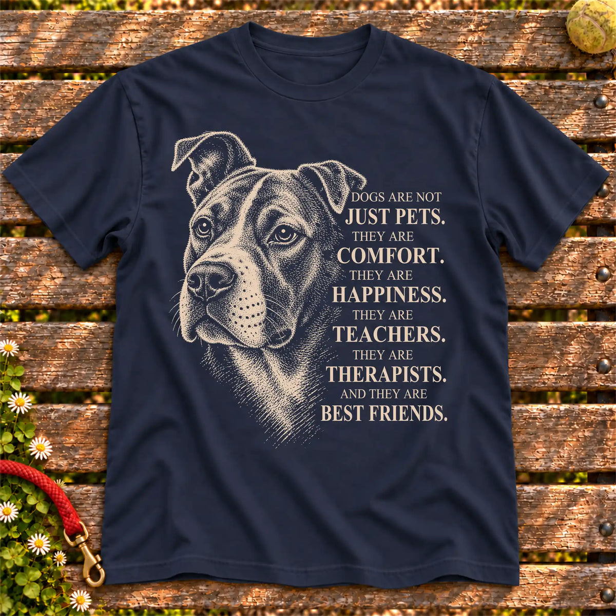 Dogs Are Not Just Pets Rescue Dog text design on a Navy softstyle T-shirt