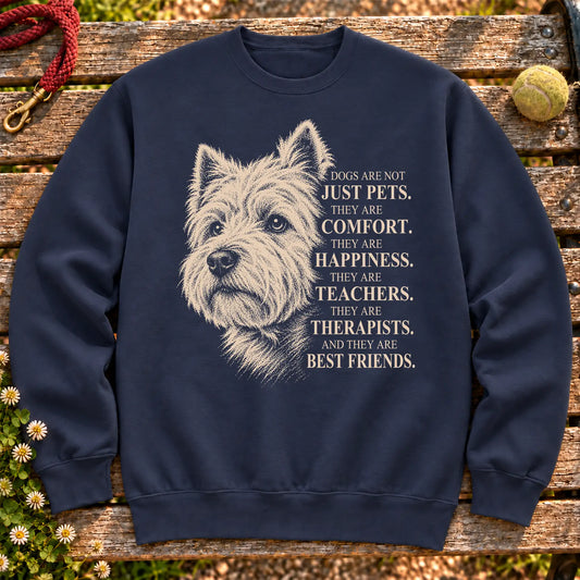Dogs Are Not Just Pets Westie text design on a Navy crewneck sweatshirt