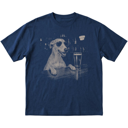Navy Whippet at a bar beside a pint, laid flat