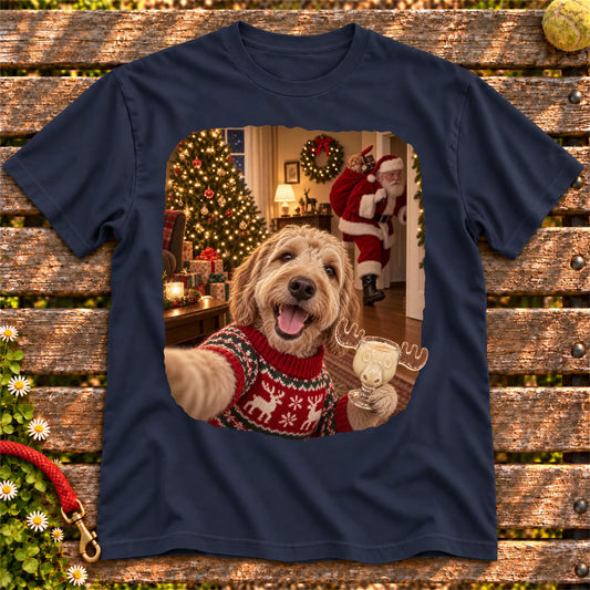 Labradoodle Eggnog Selfie design on a Navy Gildan® T-shirt