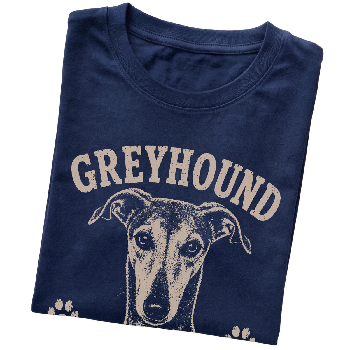Navy T-shirt featuring Fast When Necessary, Lazy By Choice - Greyhound, folded presentation