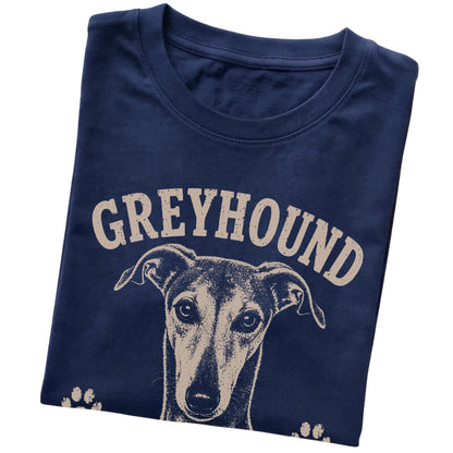 Navy T-shirt featuring Fast When Necessary, Lazy By Choice - Greyhound, folded presentation