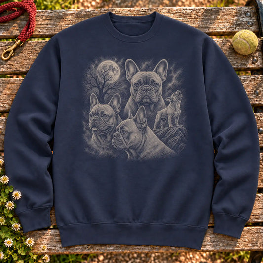 French Bulldog 90s Moon design on a Navy crewneck sweatshirt shown flat