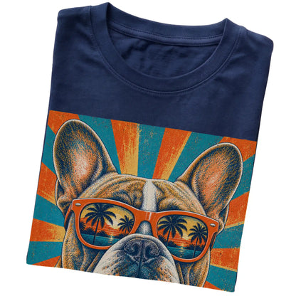 Folded Navy softstyle T-shirt with a Retro French Bulldog Dad design