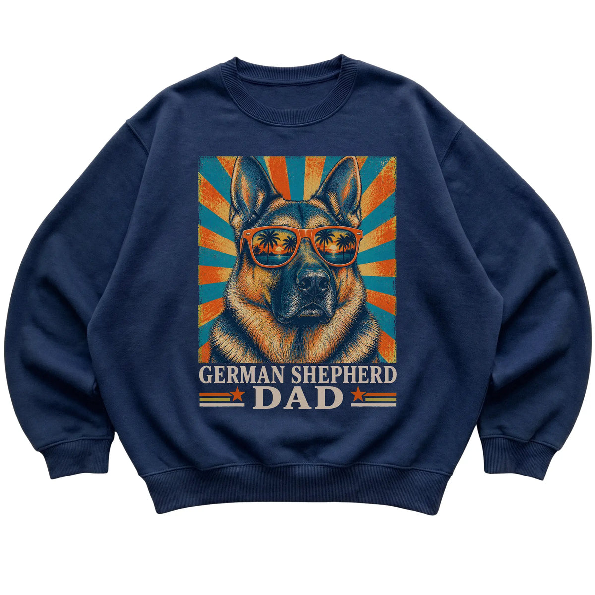 Retro German Shepherd Dad design on a Navy crewneck sweatshirt