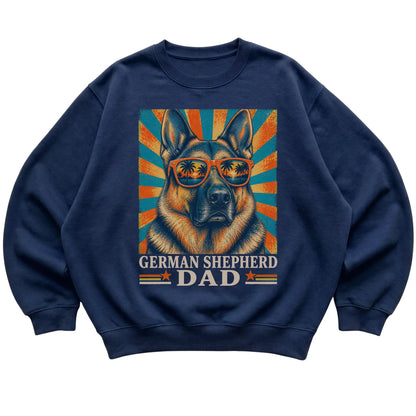 Retro German Shepherd Dad design on a Navy crewneck sweatshirt