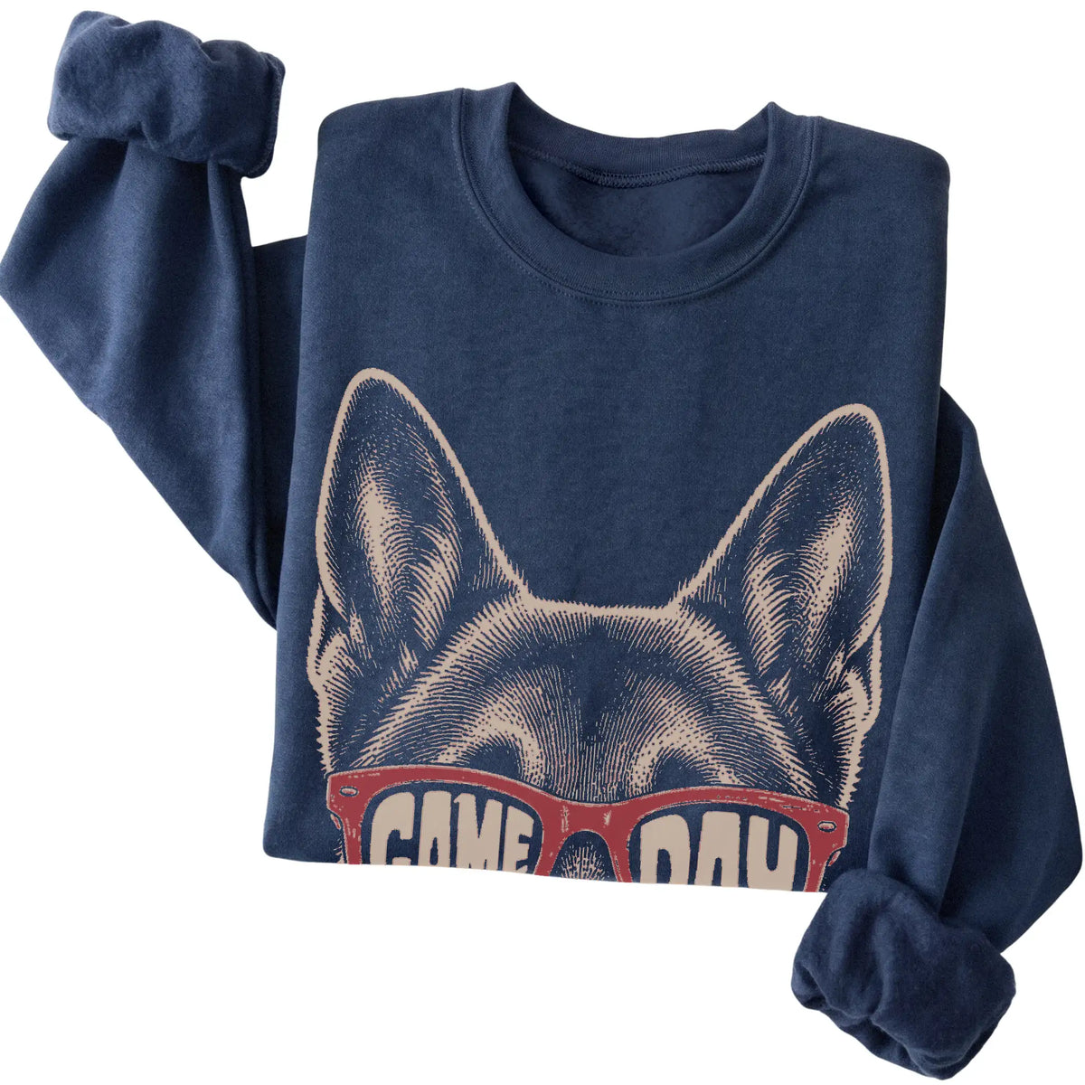 Navy German Shepherd Game Day Sunglasses sweatshirt, folded