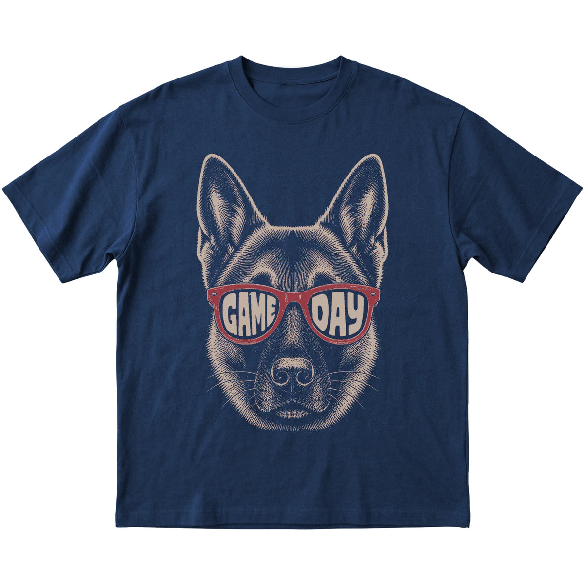 Navy German Shepherd Game Day Sunglasses T-shirt, laid flat