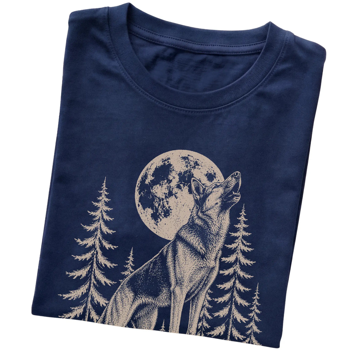 German Shepherd Howling at the Moon softstyle T-shirt in Navy