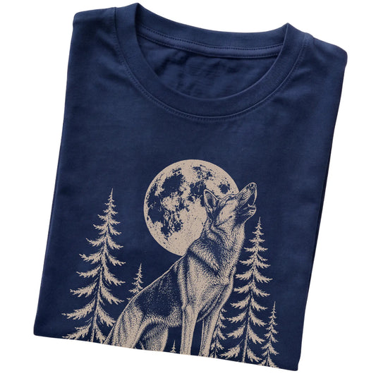 German Shepherd Howling at the Moon softstyle T-shirt in Navy