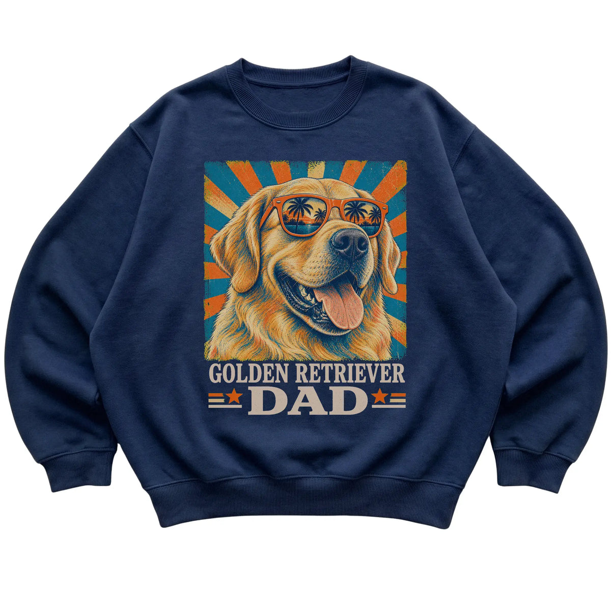 Retro Golden Retriever Dad design on a Navy crewneck sweatshirt